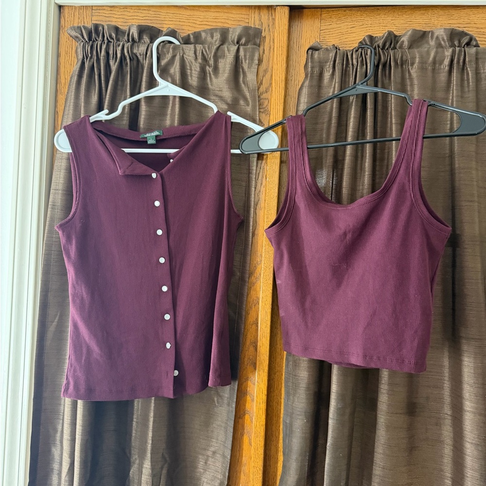 Wild Fable Maroon Ribbed Tank & Snap Button Top Set Size Small Y2K Layering